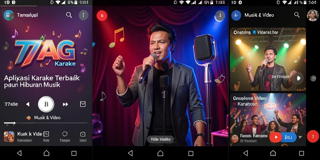 Screenshot antarmuka aplikasi 77AG saat digunakan untuk karaoke.