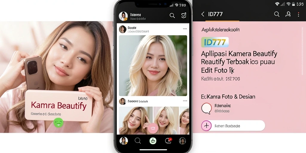 Screenshot ID777 menunjukkan antarmuka pengguna yang intuitif dengan fitur Kamera Beautify yang lengkap.