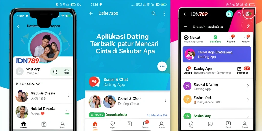 Screenshot aplikasi IDN789 menampilkan antarmuka menarik untuk kencan online.
