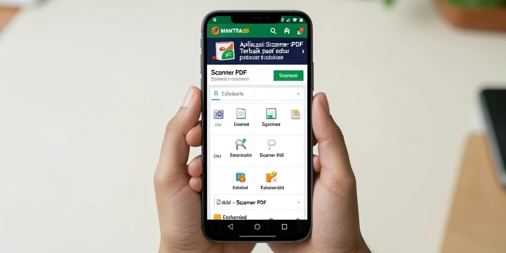 Antarmuka aplikasi MANTRA88 dengan tampilan scanner PDF yang user-friendly.