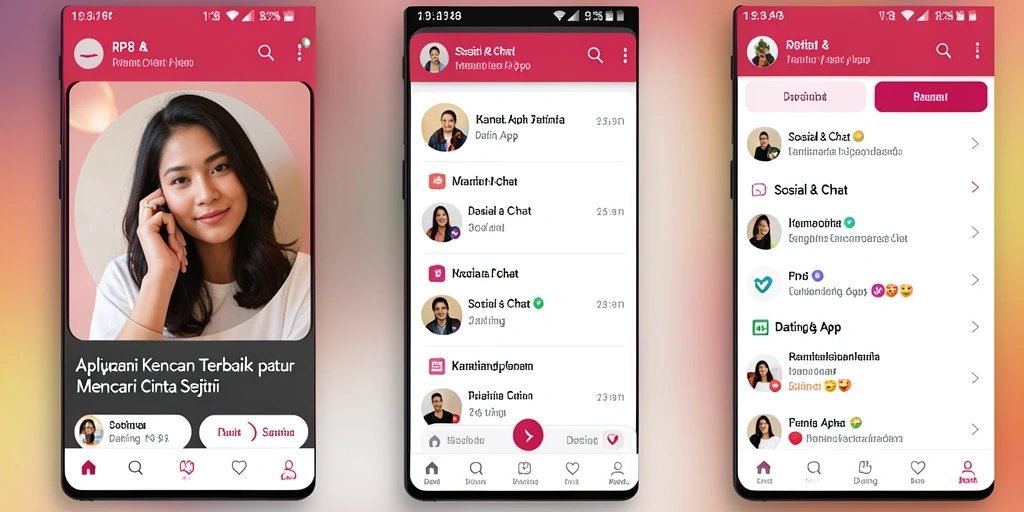 Antarmuka aplikasi RP8 yang modern dan mudah digunakan untuk kencan.